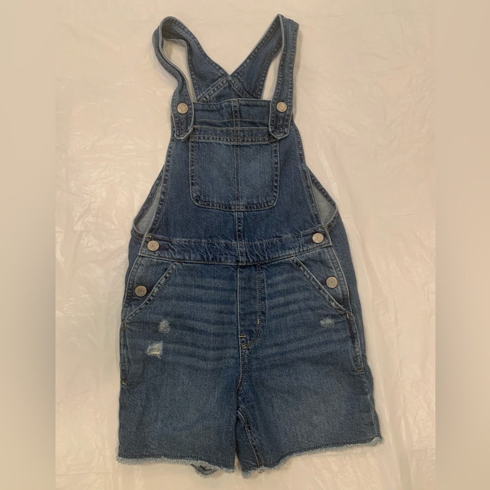 Gap Denim Girl's Medium Wash Distressed Overall Shorts Large